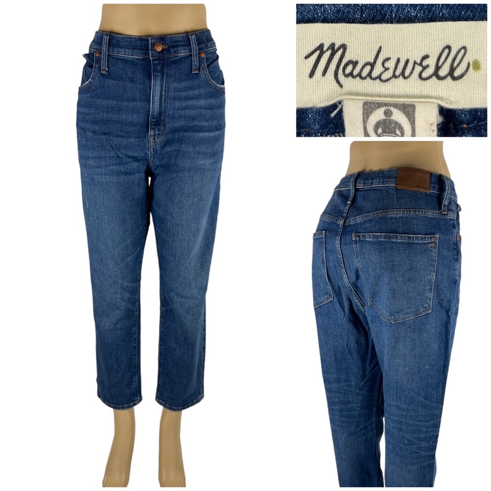 Madewell Womens Size 32 The High Rise Slim Crop Boyjean Denim Jeans Blue Cotton